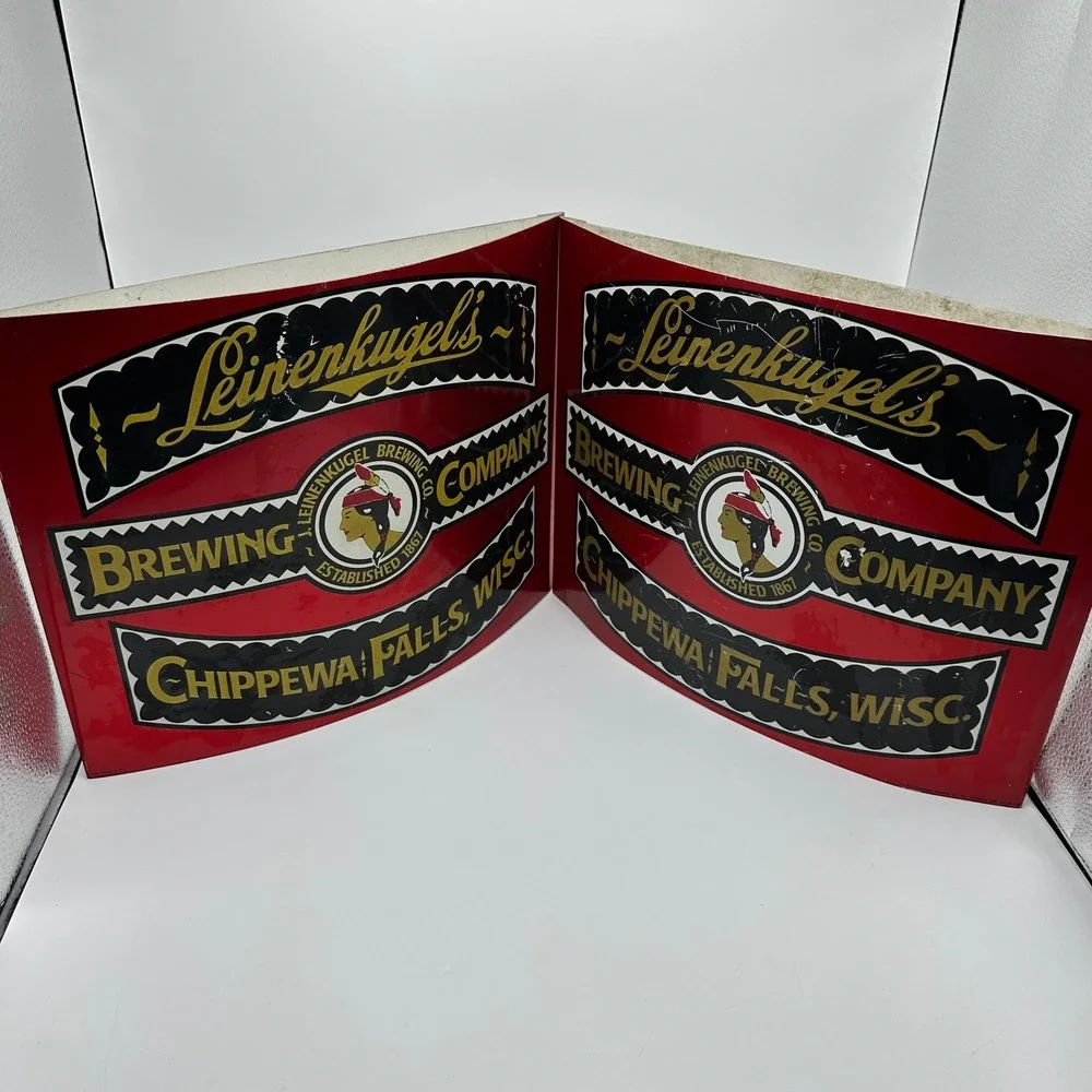 VTG 1960's LOT OF 2 - Leinenkugel's Brewing Company Metal Curved WI Beer Sign